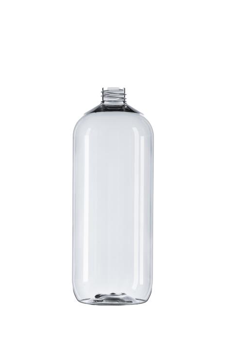 1L Clear PET Boston Round Bottle, 28/410 Neck