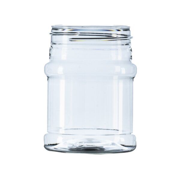 230ml Clear PET Recessed Cylindrical Jar, UV Additive, 63mm Neck