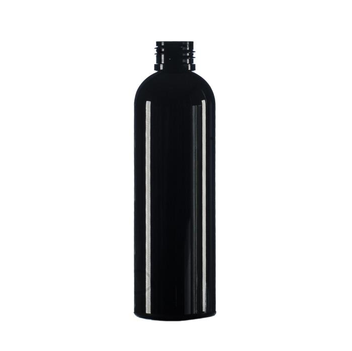 200ml Black PET Tall Boston Round Bottle, 24/410 Neck