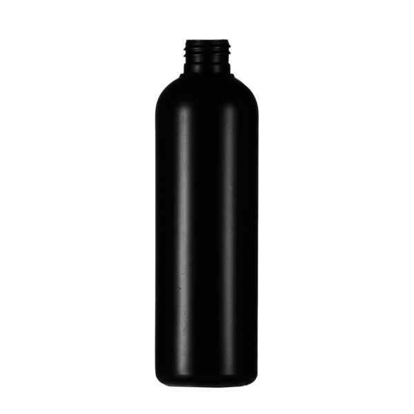 250ml Black HDPE Tall Boston Round Bottle, 24/410 Neck