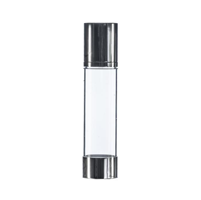 100ml Clear Airless Bottle, Gloss Silver Base & Airless Pump with Gloss Silver Overcap, Collar & White Actuator