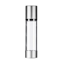 100ml Clear Airless Bottle, Matt Silver Base & Airless Pump with Matt Silver Overcap, Gloss Silver Collar & White Actuator