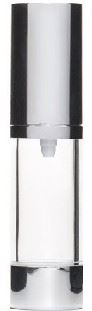 15ml Clear Airless Bottle with Gloss Silver Base, Gloss Silver Overcap, Collar, White Actuator - Fully Assembled