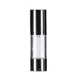30ml Clear Airless Bottle, Gloss Silver Base & 30/50ml Airless Pump with Gloss Silver Overcap, Collar & White Actuator