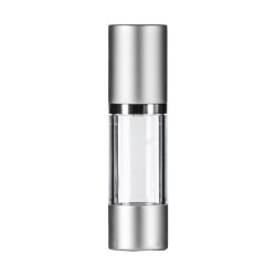 30ml Clear Airless Bottle, Matt Silver Base &30/50ml Airless Pump with Matt Silver Overcap, Shiny Gloss Silver Collar & White Actuator