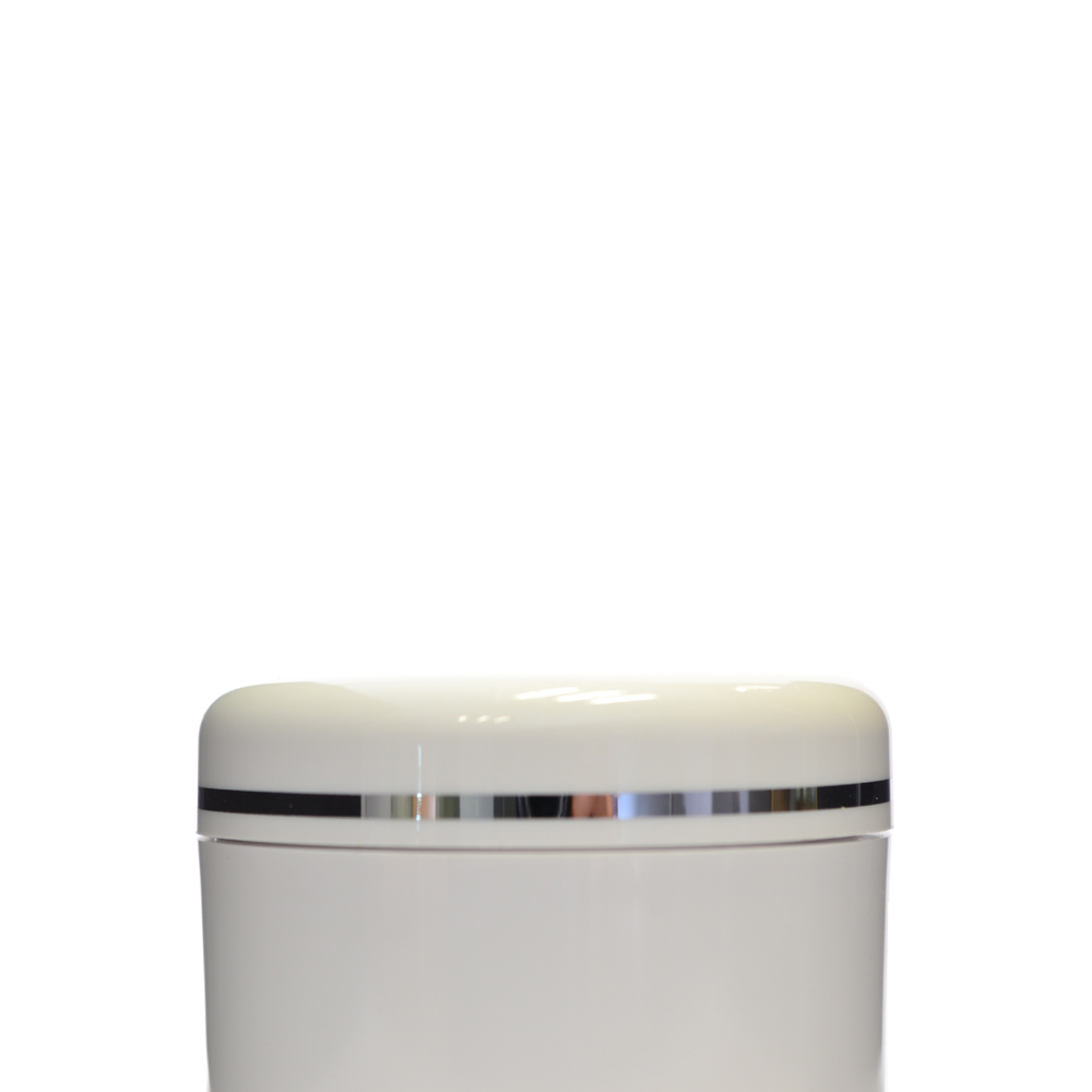 65mm White SAN Domed Cap with Silver Band, EPE Lined
