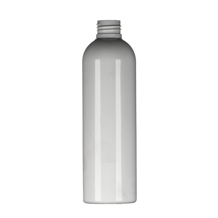 250ml White PET Tall Boston Round Bottle, 24/410 Neck