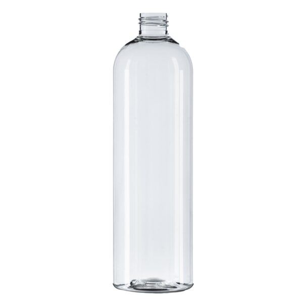 500ml Clear 100% RPET Tall Boston Round Bottle, 24/410 Neck