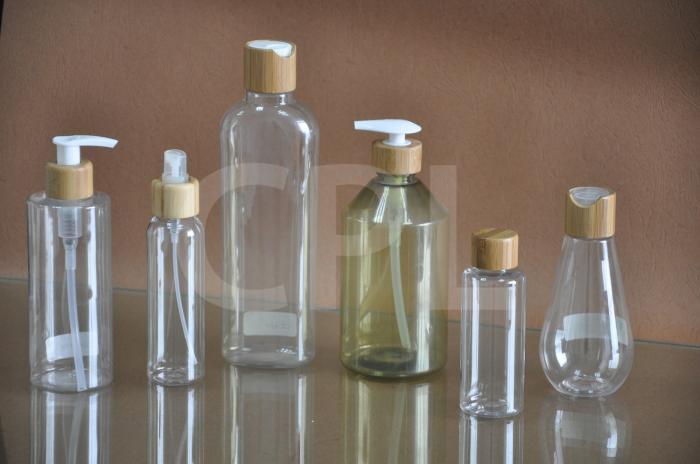 PET bottle with bamboo closure