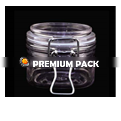 Storage plastic pet jar kilner jar with stainless lock for cosmetics and food. Seal pot packaging, clear