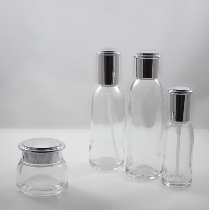 Cosmetic Glass Packaging with Metalized Caps