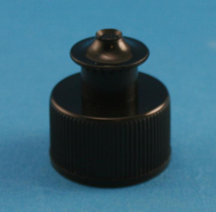 28mm 410 Black Ribbed Push Pull Cap with Bore Seal