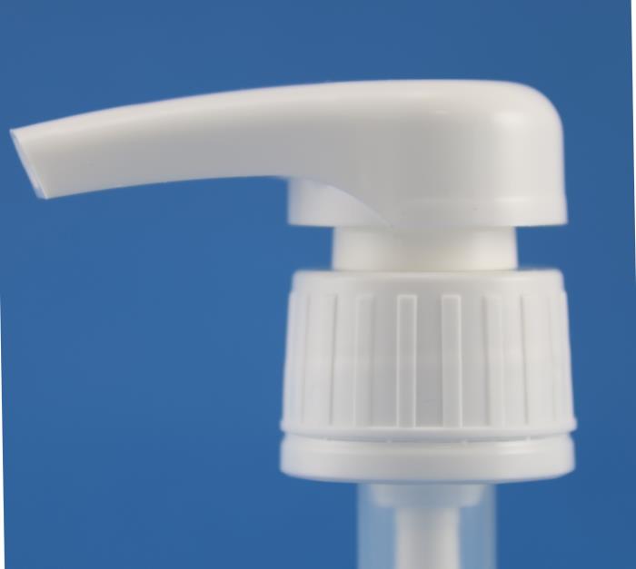 28mm White Ribbed Lock Down Tamper Evident Lotion Pump (Metal Free Contact), 2ml Output
