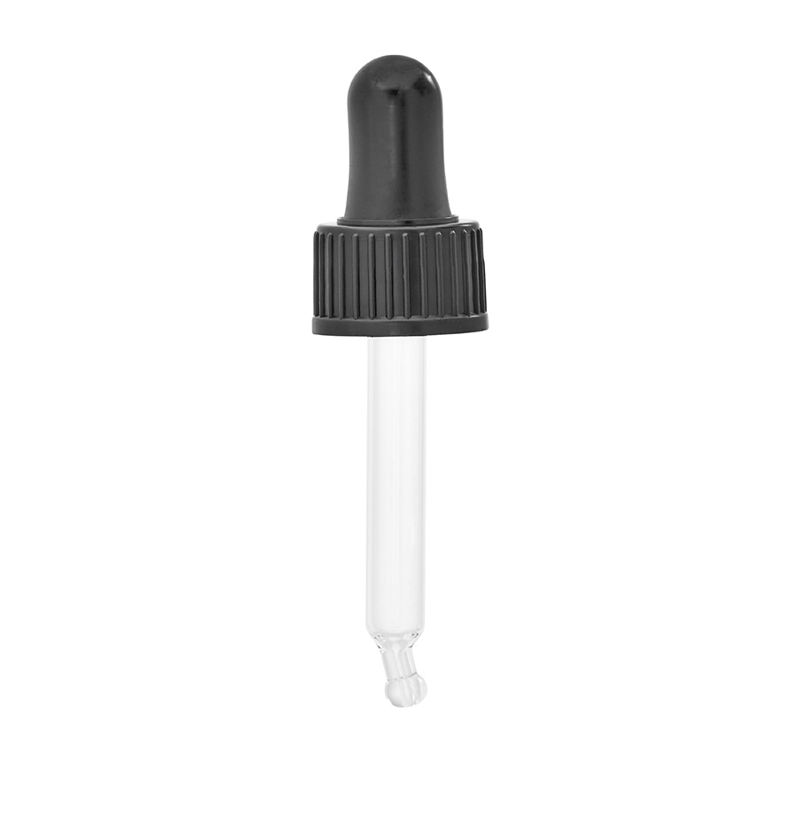 DIN/18mm Glass Pipette, Black Natural Teat & Black Cap to fit 10ml Glass Dropper