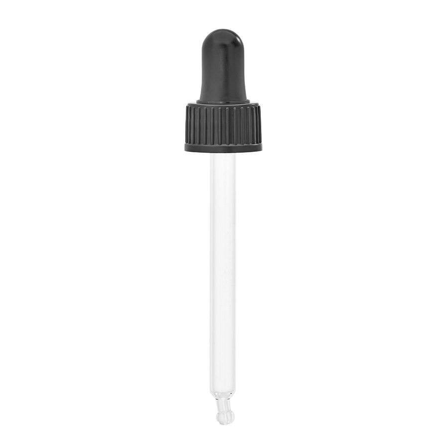 DIN/18mm Glass Pipette, Black Natural Teat & Black Cap to fit 50ml Glass Dropper