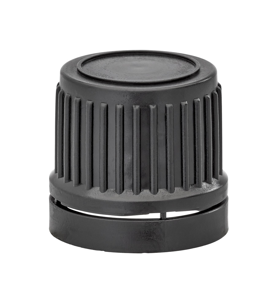 DIN 18mm Black Ribbed Tamper Evident Cap with Dropper Insert
