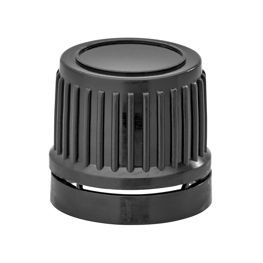 18mm DIN Black Ribbed Tamper Evident Cap with EPE Liner
