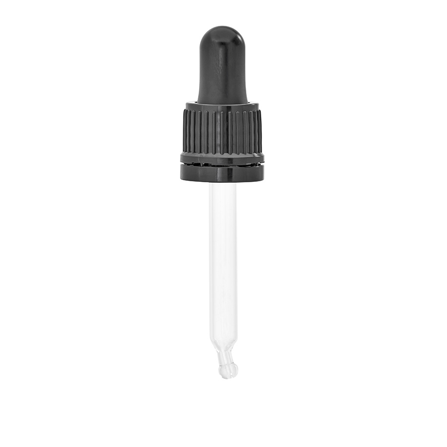 DIN/18mm Black Tamper Evident Pipette to fit 20ml Bottle. 71mm