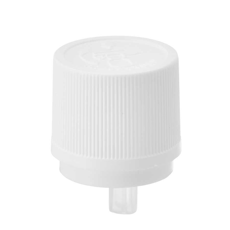 DIN 18mm White Ribbed Child Resistant and Tamper Evident Cap with Dropper Insert