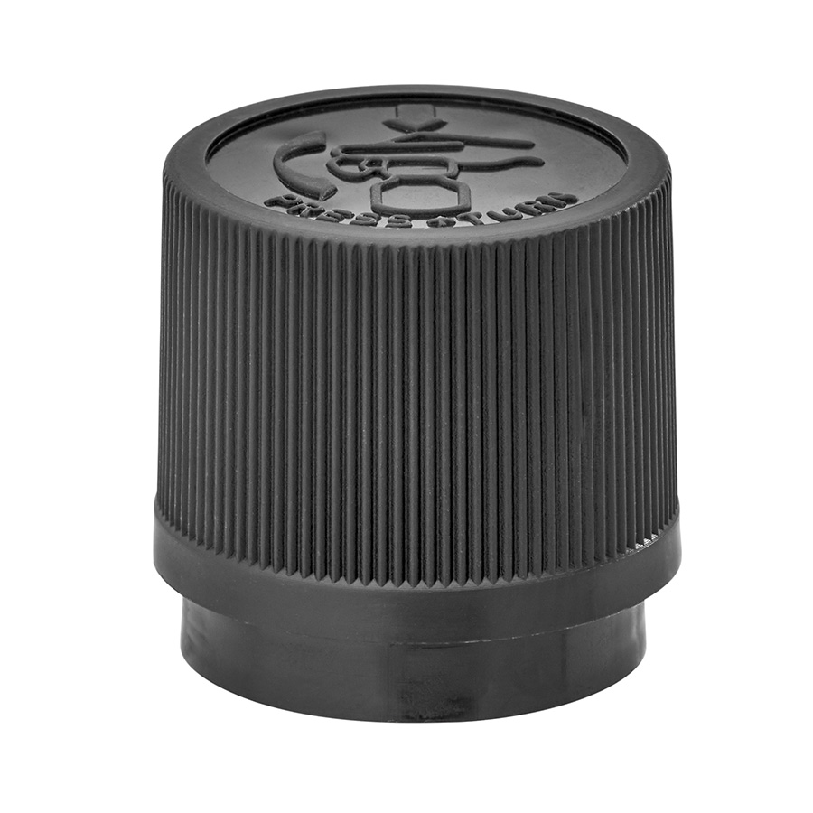 18mm Din Black Ribbed Child Resistant and Tamper Evident Cap with EPE Liner