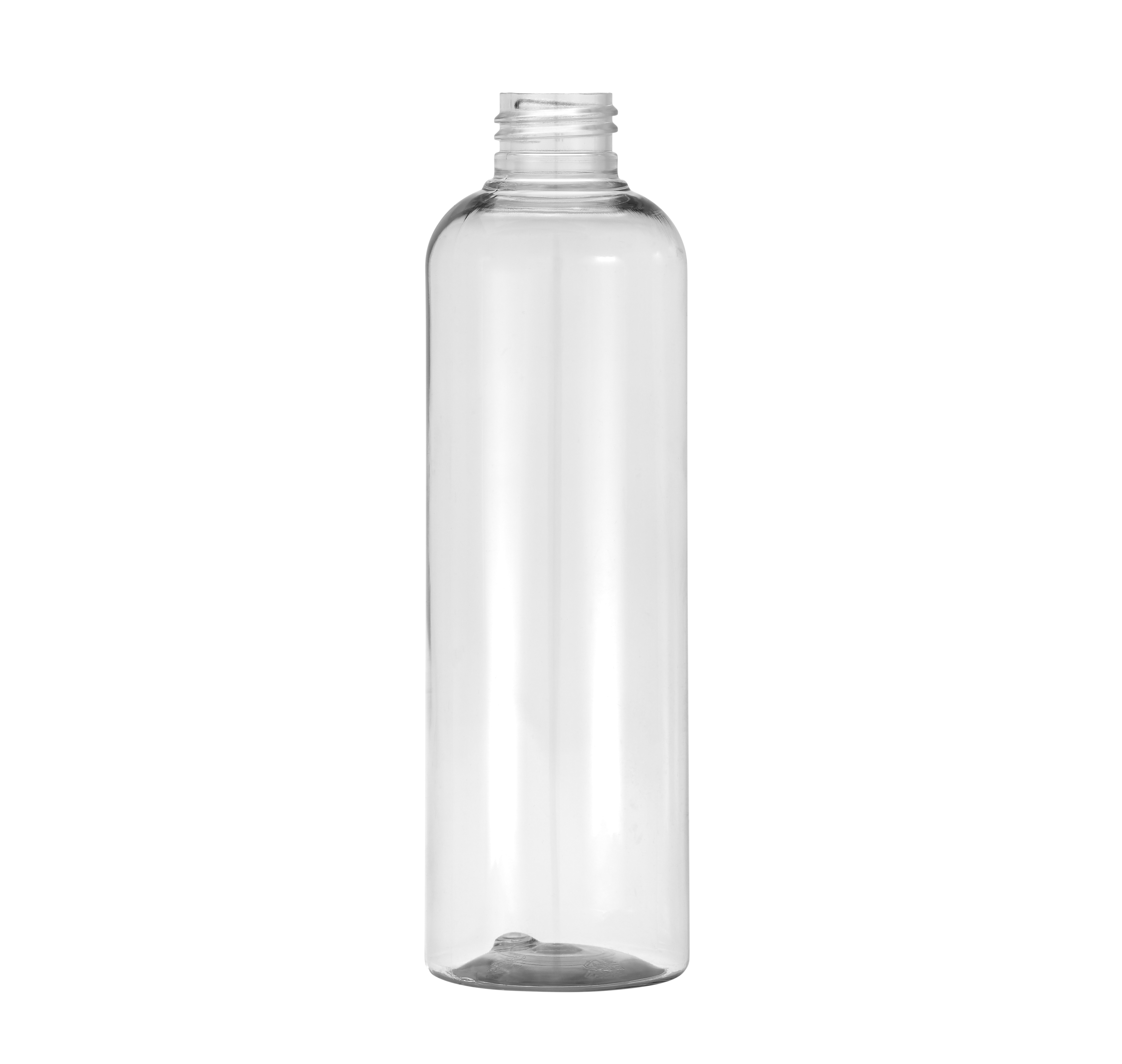 250ml Clear PET Tall Boston Round Bottle with 24mm/410 Screw Neck