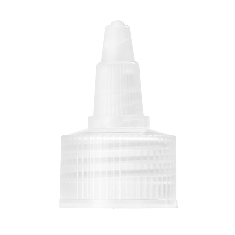 24mm/410 Natural Ribbed Twist Open Close Nozzle Cap with Bore Seal