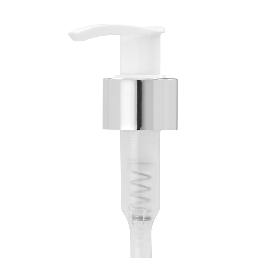 24mm/410 White Lock Up Lotion Pump/Shiny Silver Overshell, 1.5ml Output