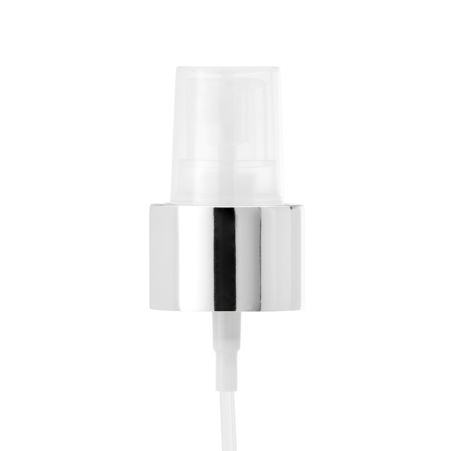24mm/410 Natural Spray Pump with Shiny Silver Metal Overshell 0.12ml Output