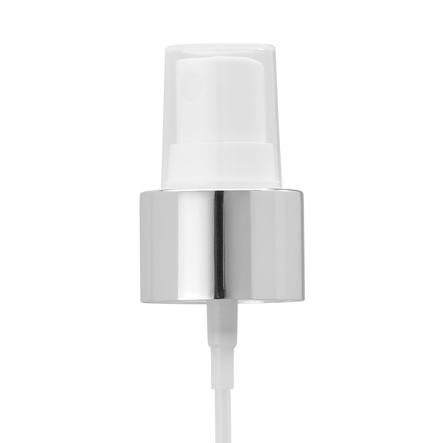 24mm/410 White Spray Pump with Shiny Silver Metal Overshell 0.12ml Output