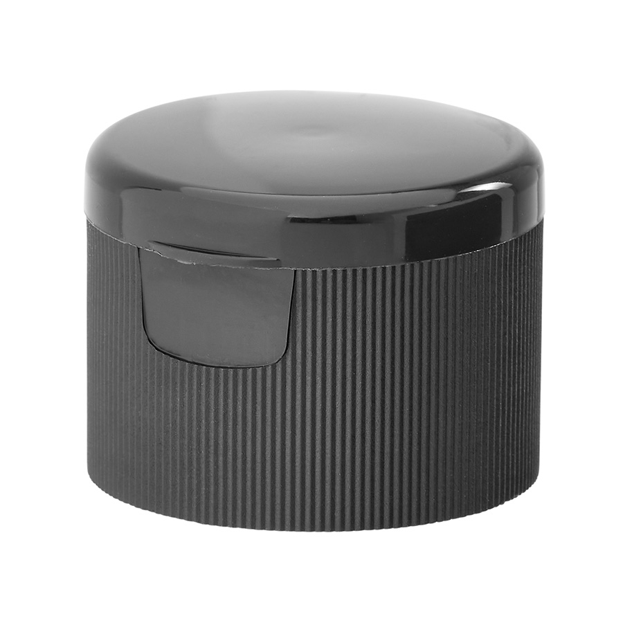 28mm 410 Black Ribbed Flip Top Cap with Bore Seal
