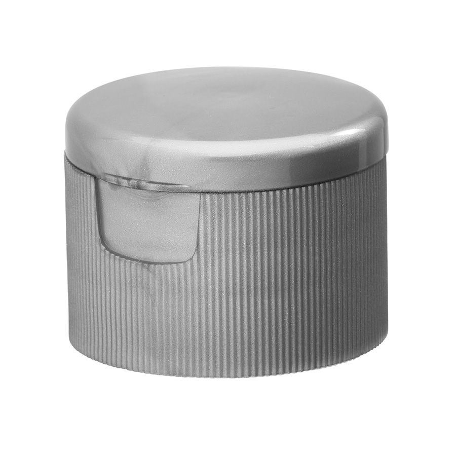28mm/410 Silver Ribbed Flip Top Cap with Bore Seal