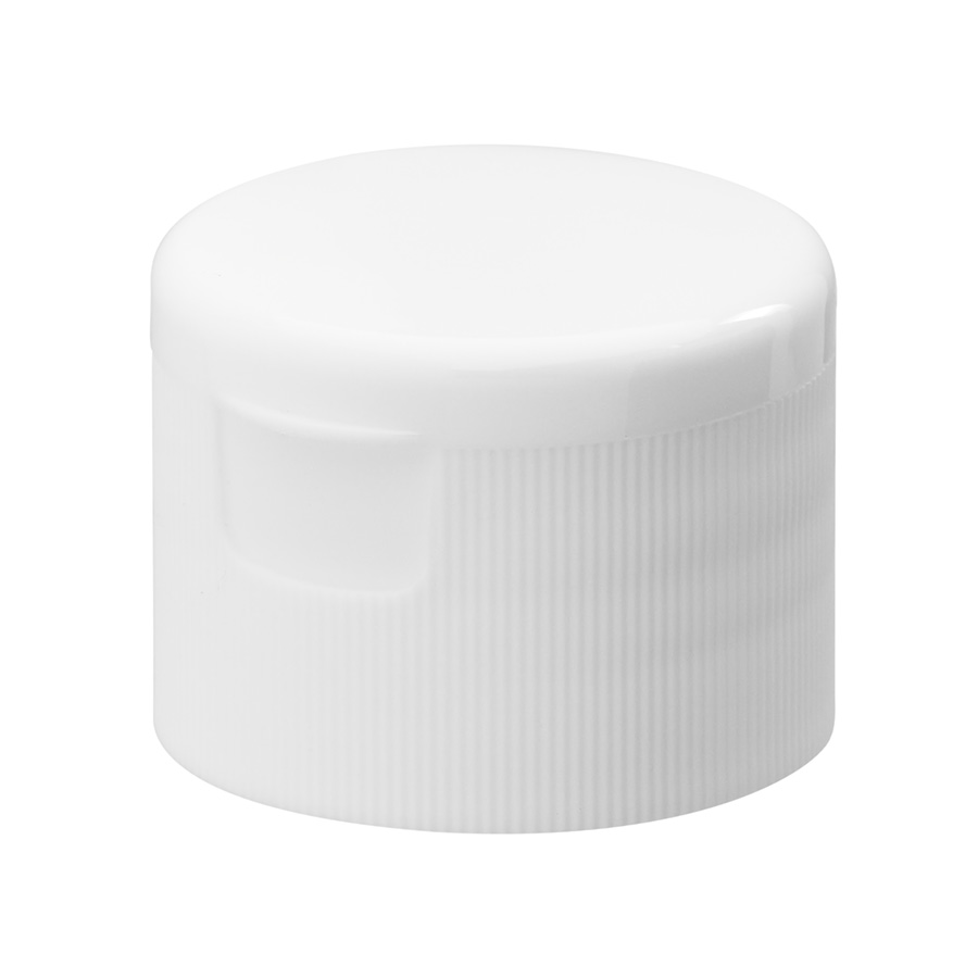 28mm/410 White Ribbed Flip Top Cap with Bore Seal