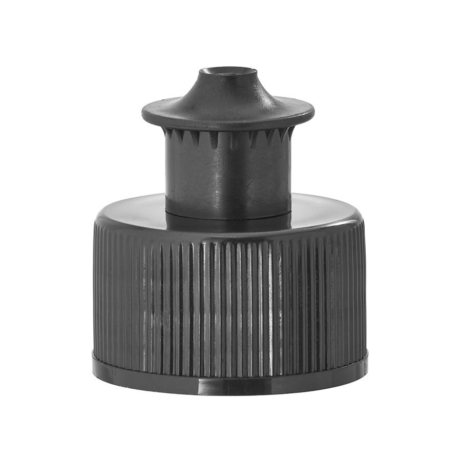 28mm/410 Black Ribbed Push Pull Cap with Bore Seal