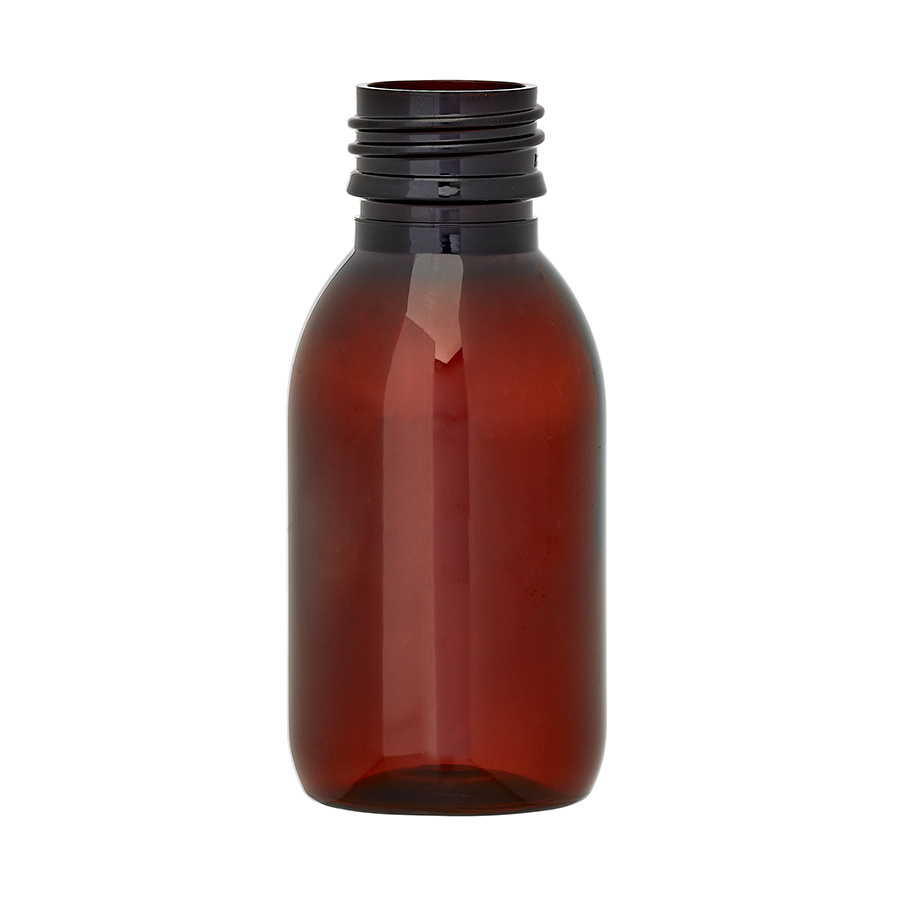 100ml Amber PET Alpha Bottle 28mm Neck