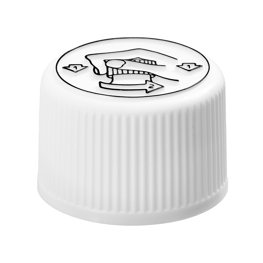 28mm White Ribbed Child Resistant Cap with EPE Liner