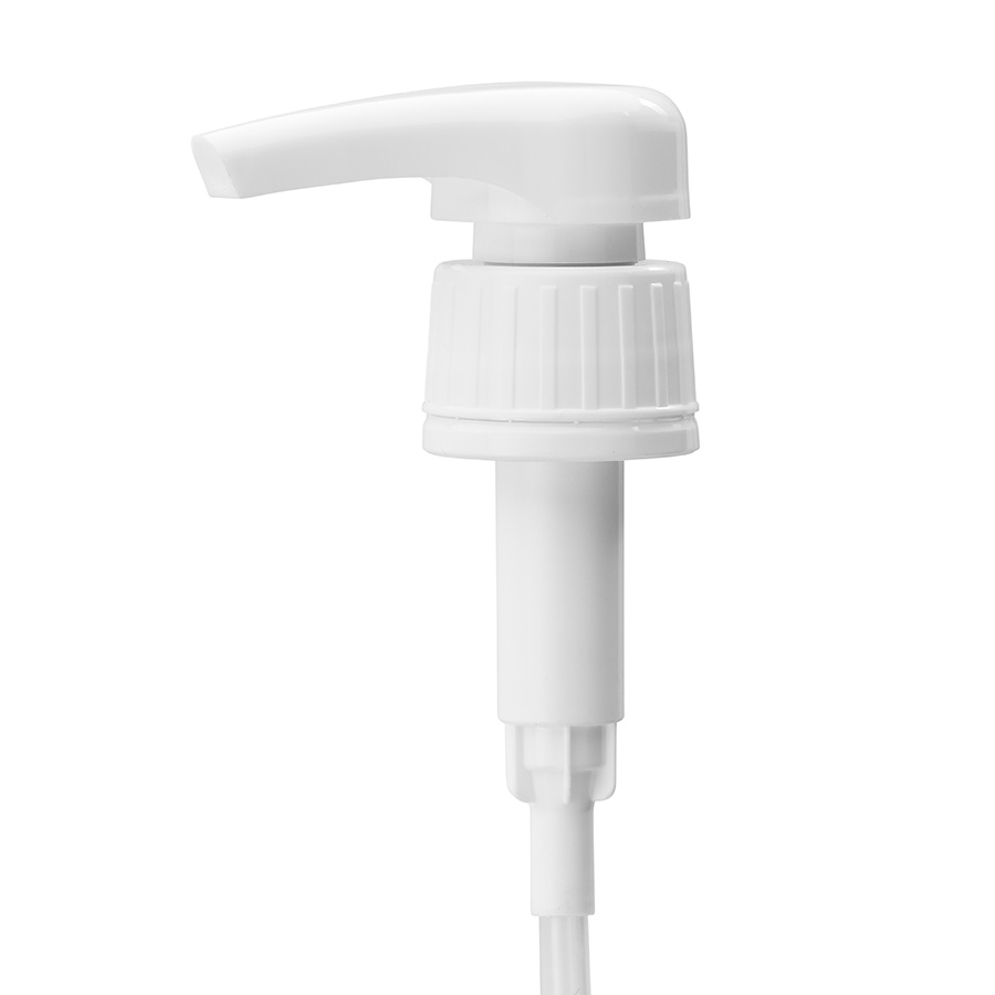 28mm White Ribbed Lock Down Tamper Evident Lotion Pump (Metal Free Contact), 2ml Output