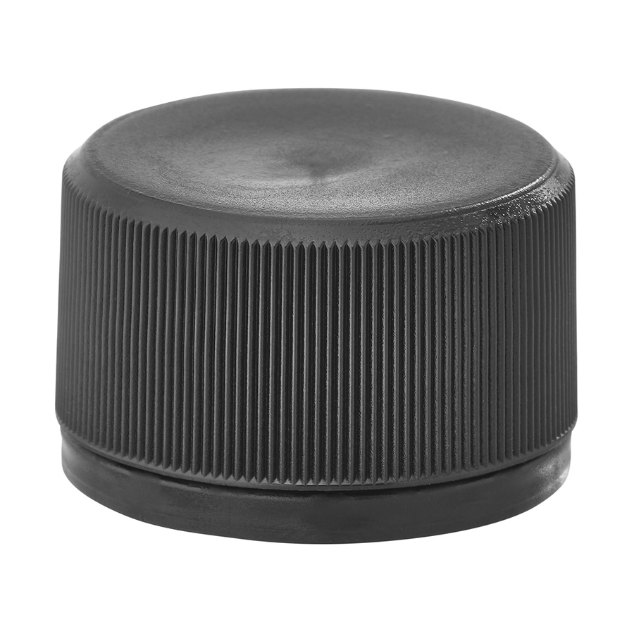28mm Black Ribbed Tamper Evident Cap with Bore Seal