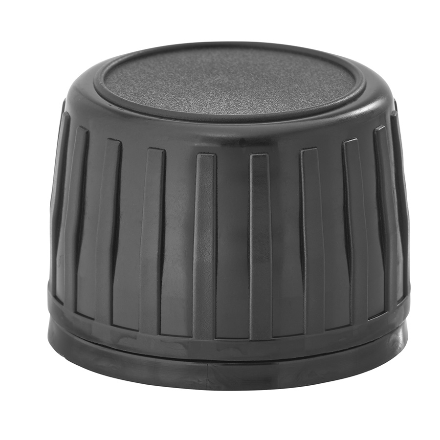 28mm Black Ribbed Tamper Evident Cap with EPE Liner