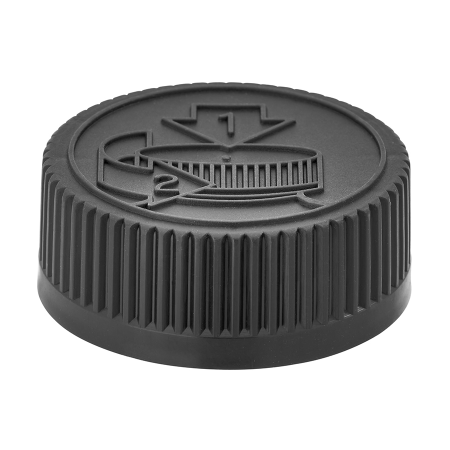 38mm/400 Black Ribbed Child Resistant Cap with Printed Induction Heat Seal Liner