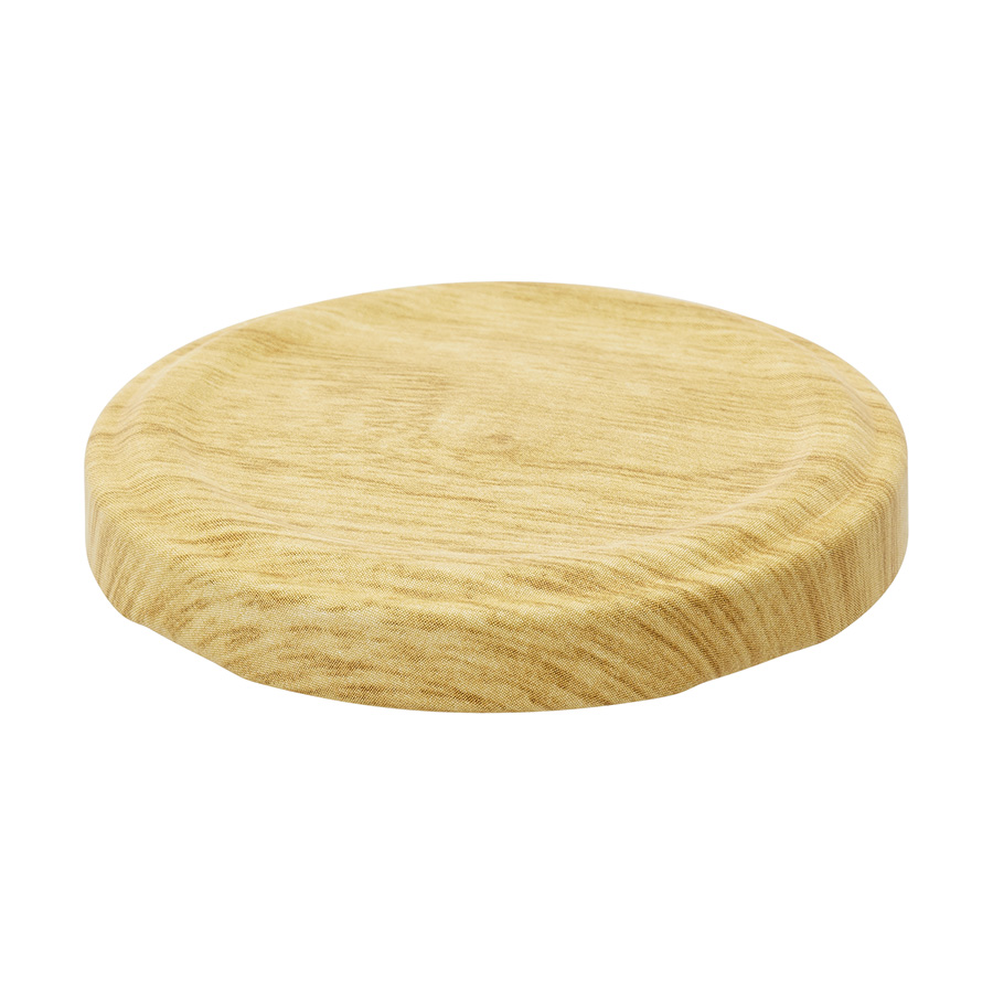 58mm Wood decor matt Tin plate Twist off Cap with button and BLUESEAL