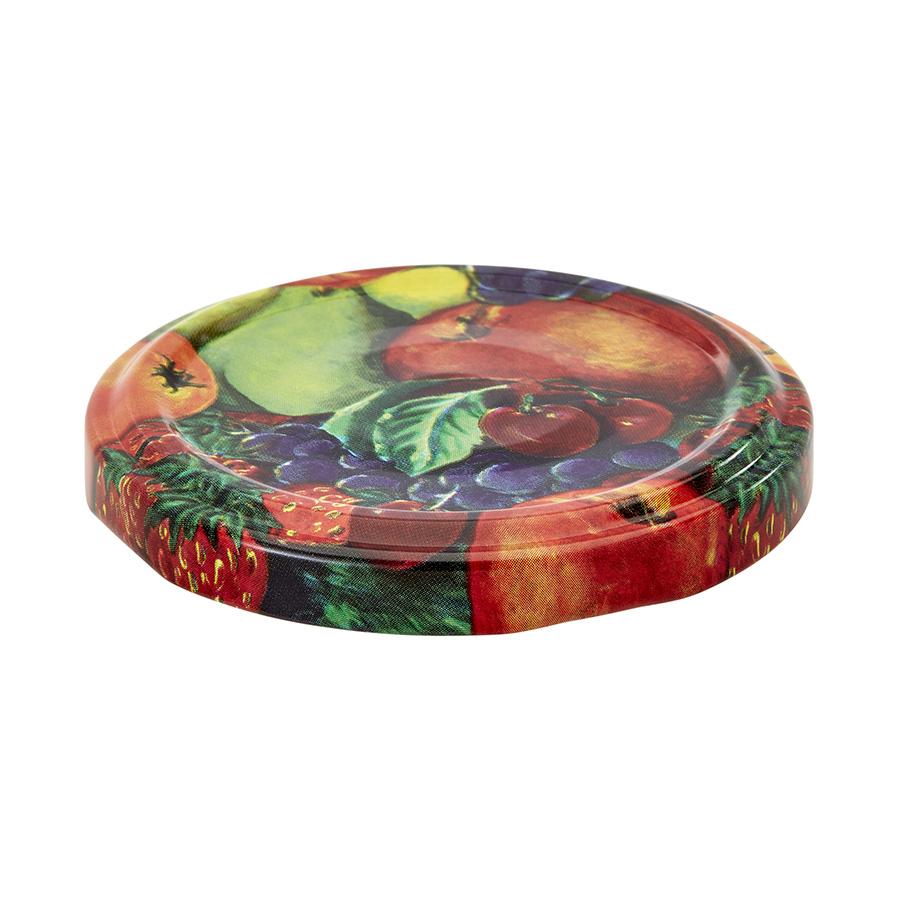66mm Fruit decor Tin plate Twist off Cap with button