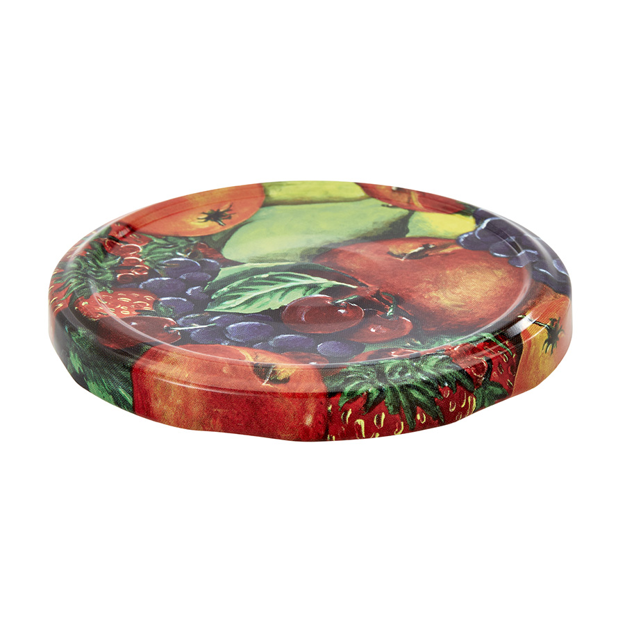 82mm Fruit decor Tin plate Twist off Cap with button