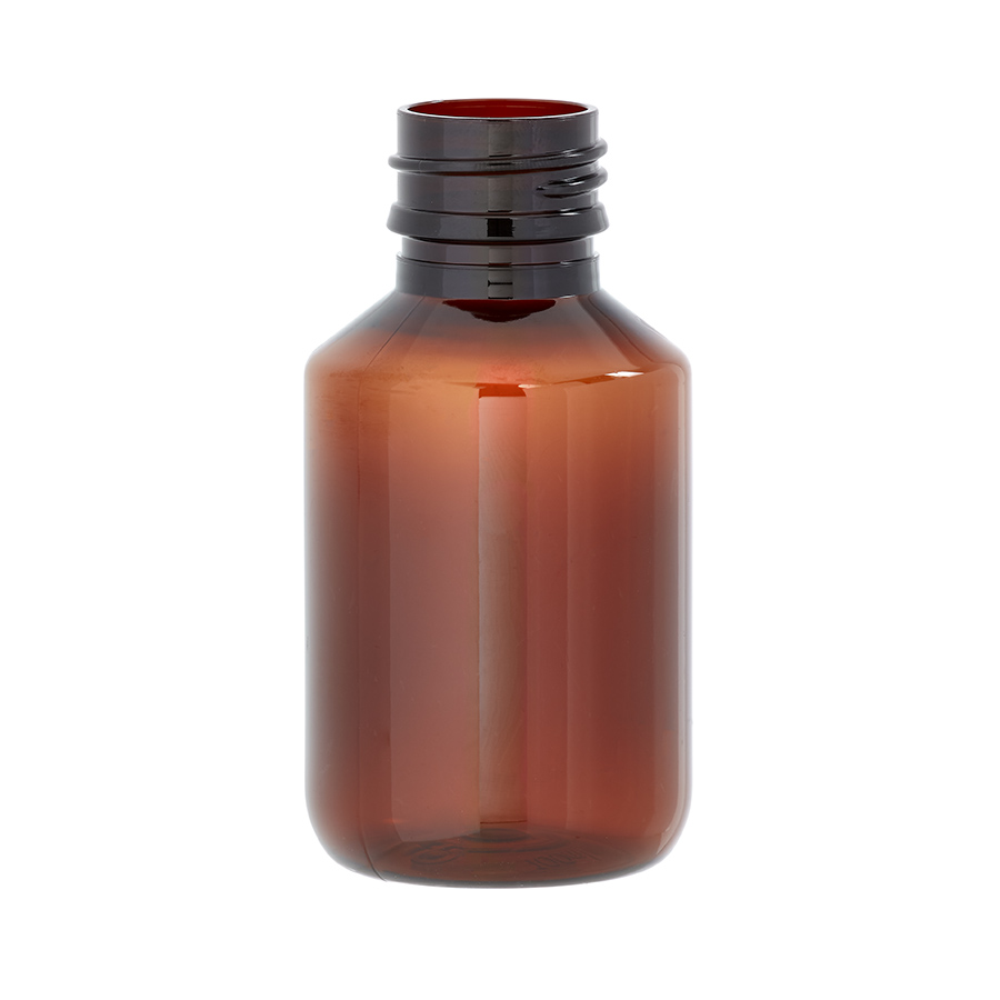 125ml Amber PET Alpha Veral Bottle with 28mm ROPP Neck