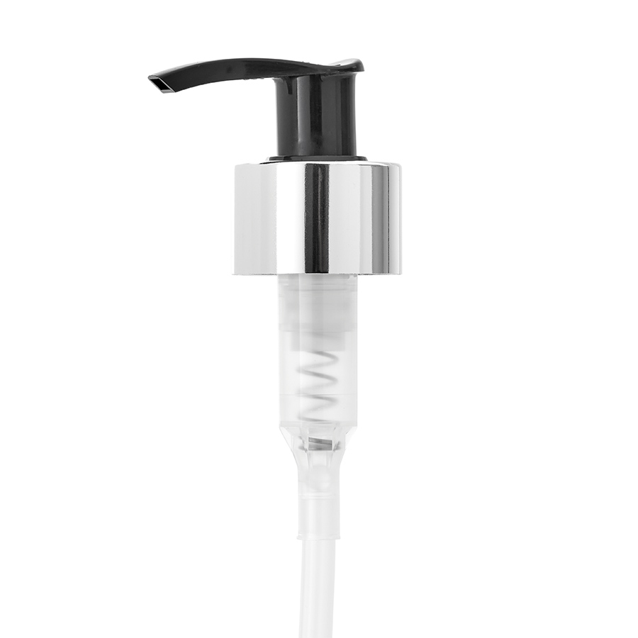 28mm 410 Black Lock Up Lotion Pump with Shiny Silver Overshell 1.5ml output