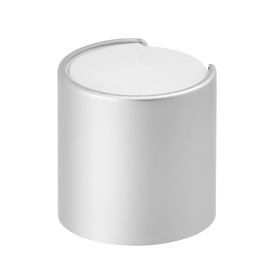 24mm 410 White Disc Top Cap with Matt Silver Metallic Overshell and Crab Claw Seal