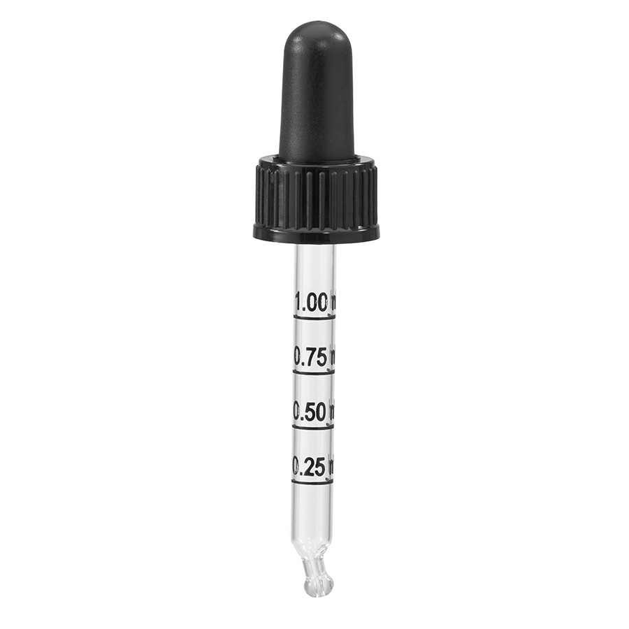 DIN/18mm Graduated Glass Pipette, Black TPE Teat and Black Cap
