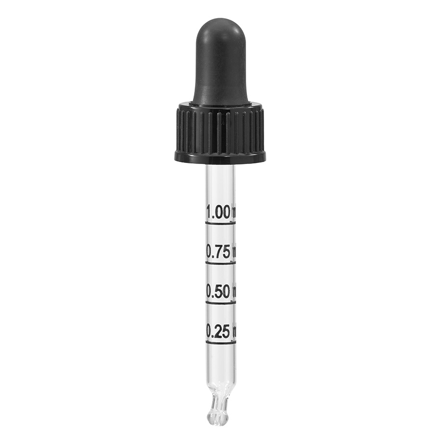 DIN/18mm Graduated Glass Pipette, Black Natural Teat and Black Cap