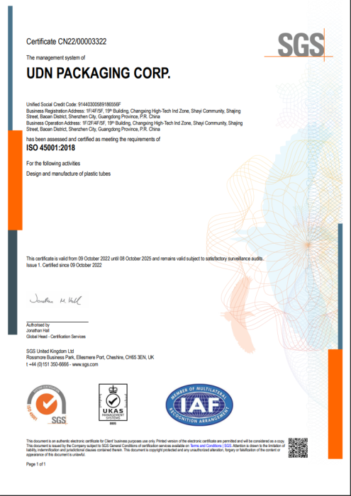 UDN is Occupational Health and Safety Management Systems (ISO 45001:2018) certified