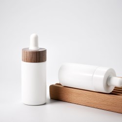 Eco-Friendly Opal White Glass Dropper with Wood