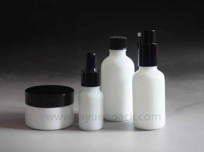 Opal white glass cosmetic bottle & jar is all the go
